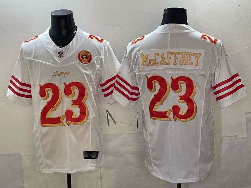 Men 2026 San Francisco 49ers #23 Mccaffrey White Gold 5th generations Nike Limited NFL Jersey style 005->san francisco 49ers->NFL Jersey